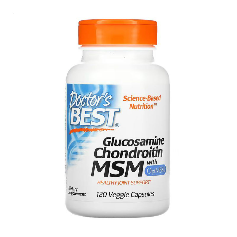 Уцінка! Глюкозамін хондроїтин МСМ Doctor's Best Glucosamine Chondroitin MSM with OptiMSM, 120 веганських капсул